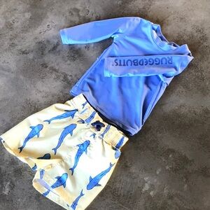 Rugged Butt Swimsuit and Rash guard shirt.  Size 3 - 6 months.  IV